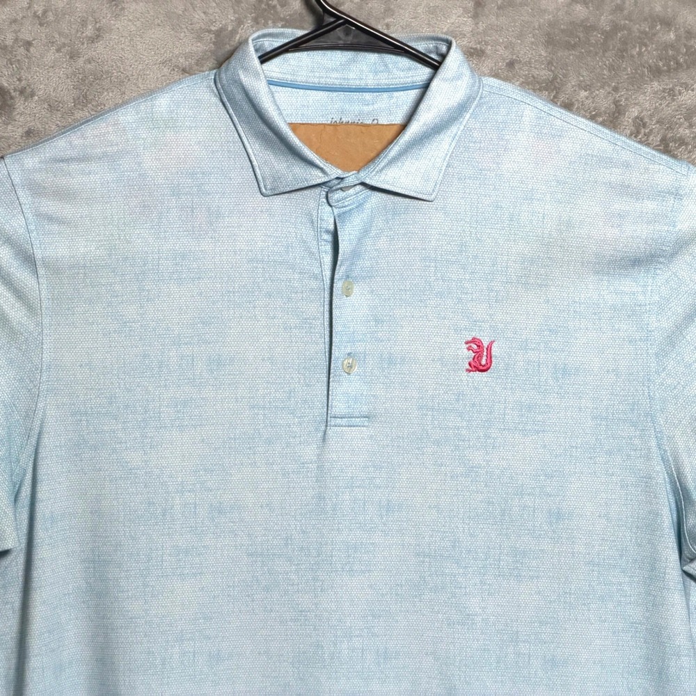 johnnie-O Gibson Polo Men Large Malibu Blue Short Sleeve Golf Dragon Logo Preppy
